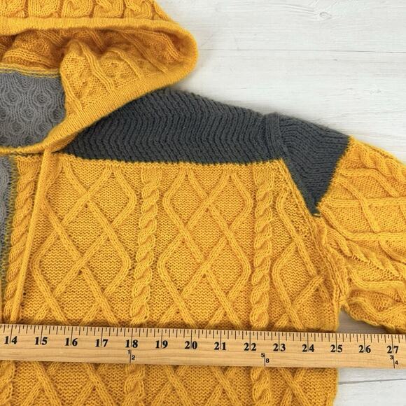 POL Chunky Cable Knit Colorblock Sweater Women S Hooded Yellow White Spring Twee - Picture 10 of 13